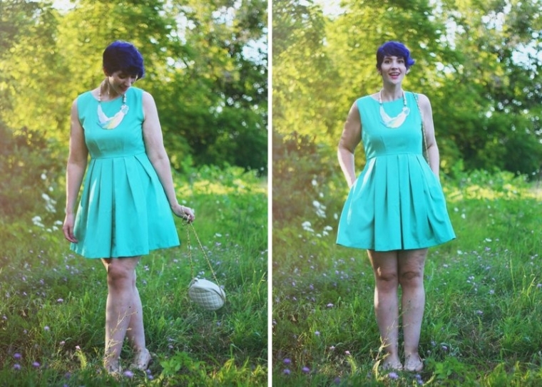 teal-dress-purple-hair-outfit